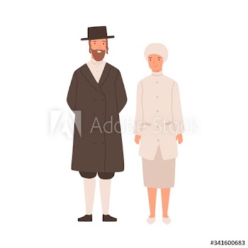 Happy cartoon Jewish man and woman standing isolated on white background