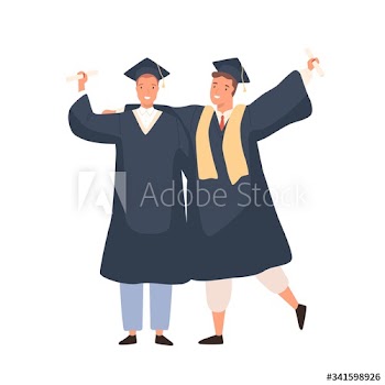 Happy cartoon male graduated students having positive emotion vector flat illustration