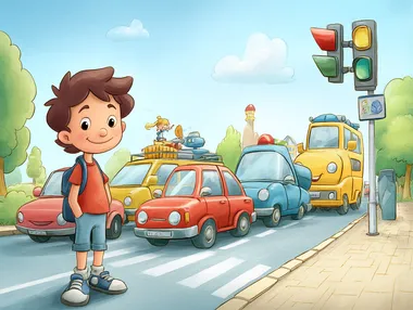 Happy Child on a Safe Road: A Vibrant Children's Illustration Happy Child on a Safe Road: A Vibrant Children's Illustration