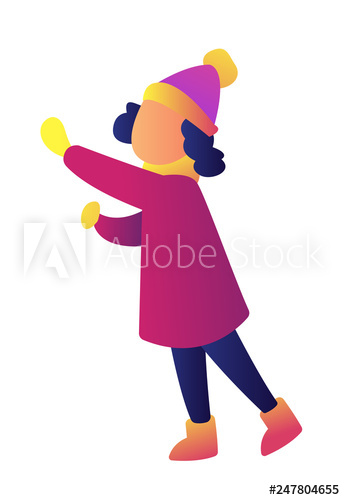 Happy child wearing winter clothes having fun outdoors vector illustration