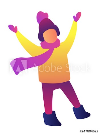 Happy child with hands up wearing winter clothes having fun outdoors vector illustration