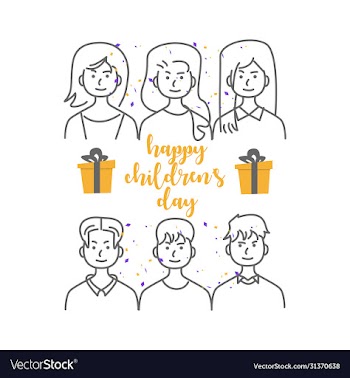 happy children day with line art icon people