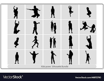 happy children silhouettes on summer meadow
