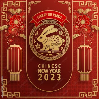 Happy chinese new year 2023 year of the rabbit zodiac with on color Background.