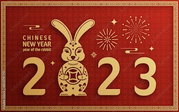 Happy chinese new year 2023 year of the rabbit zodiac with on color Background. (Translation : Happy new year)