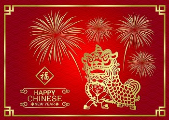 Happy chinese new year card with  gold china lion dance by chinese kids boy and firework vector design (Chinese word mean Good Fortune)