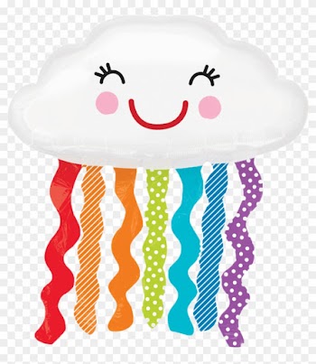 Happy Cloud Balloon With Rain Streamers - 30" Supershape Rainbow Cloud Balloon Packaged - Mylar