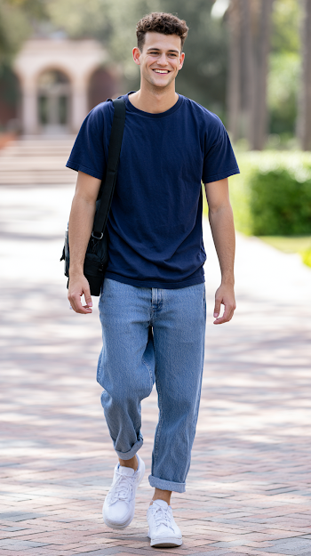 Happy College Student Walking on Campus