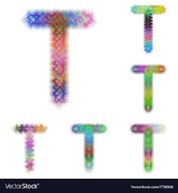 Happy colorful fractal font set - letter T vector image