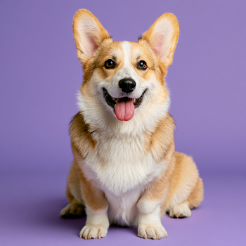 Happy Corgi Dog Portrait on Lavender Background