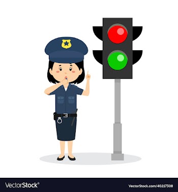 happy cute girl wearing police uniform stand