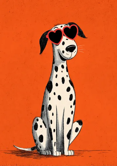 Happy Dalmatian Dog in Heart-Shaped Sunglasses Happy Dalmatian Dog in Heart-Shaped Sunglasses
