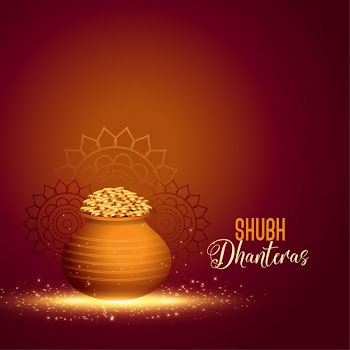 Happy dhanteras background with golden coin pot Free Vector