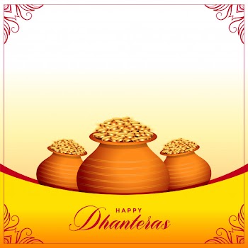 Happy dhanteras hindu festival banner with gold coin pots Free Vector