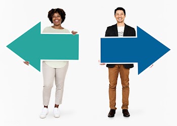 Happy diverse people holding arrows | Free stock psd mockup - 490954