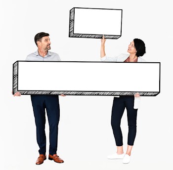Happy diverse people holding two empty boards | Free stock psd mockup - 491075