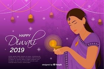 Happy diwali 2019 background with woman Free Vector