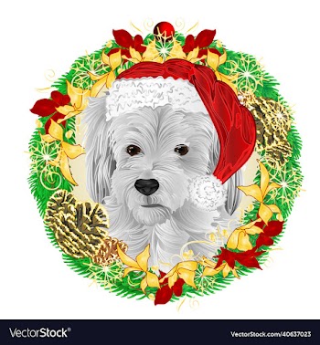 happy dog santa capchristmas and new year wreath