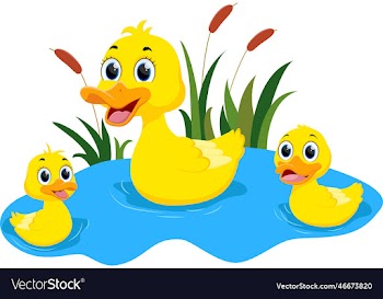 happy duck family cartoon isolated on white