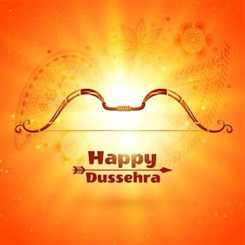 Happy dussehra festival card with glowing light effect Free Vector