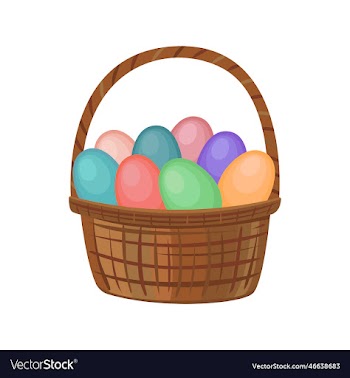 happy easter basket with colorful easter eggs