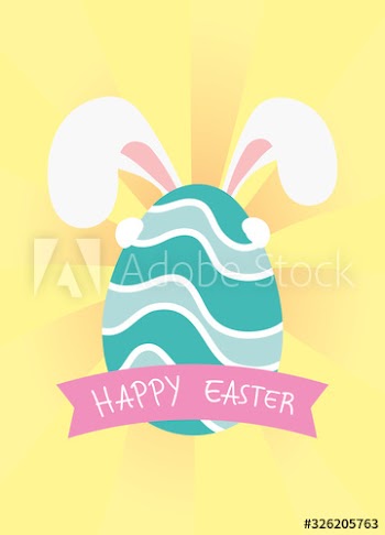 happy easter celebration card with egg painted and rabbit ears