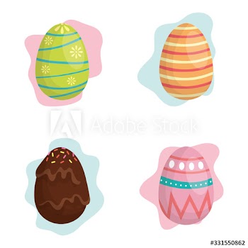 happy easter celebration card with set eggs painted