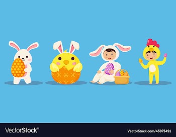 happy easter cute cartoon character set