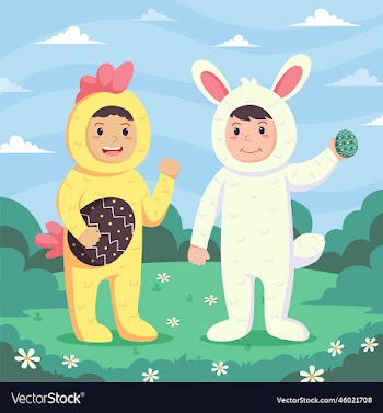 happy easter greeting card cute kids are wearing