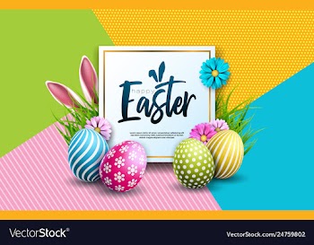 Happy easter holiday with painted egg rabbit ears vector image