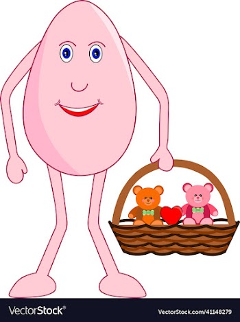 happy egg female cartoon with a cute teddy in his