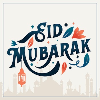 Happy eid mubarak lettering and fanoos Free Vector