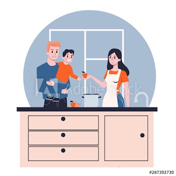 Happy family cooking together on the kitchen