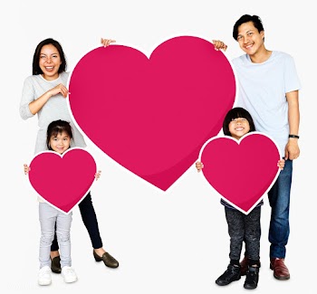 Happy family holding heart icons | Free stock psd mockup - 490432