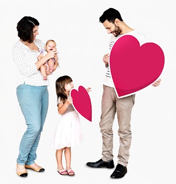 Happy family holding heart icons | Free stock psd mockup - 490689