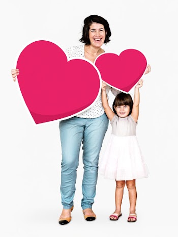 Happy family holding heart shaped icons | Free stock psd mockup - 490773