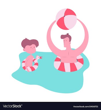 Happy family on lifebuoy vacation together on the vector image