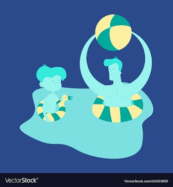 Happy family on lifebuoy vacation together on the vector image