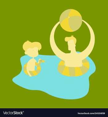 Happy family on lifebuoy vacation together on the vector image
