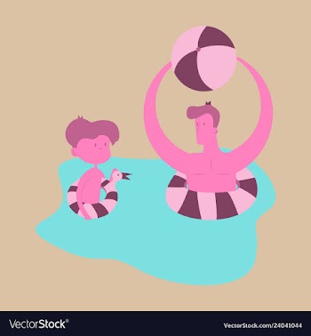 Happy family on lifebuoy vacation together on the vector image