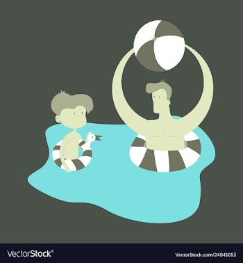Happy family on lifebuoy vacation together on the vector image
