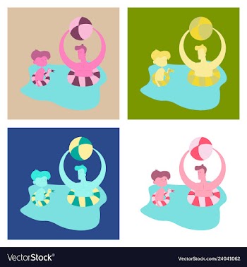 Happy family on lifebuoy vacation together on the vector image