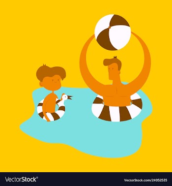 Happy family on lifebuoy vacation together on the vector image