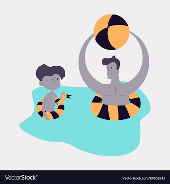 Happy family on lifebuoy vacation together on the vector image