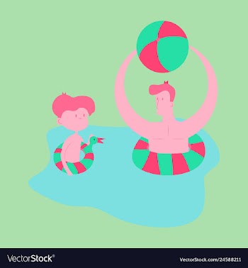 Happy family on lifebuoy vacation together on the vector image