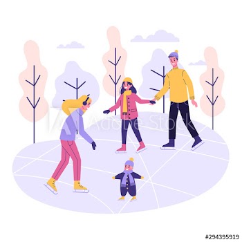 Happy family on the ice rink