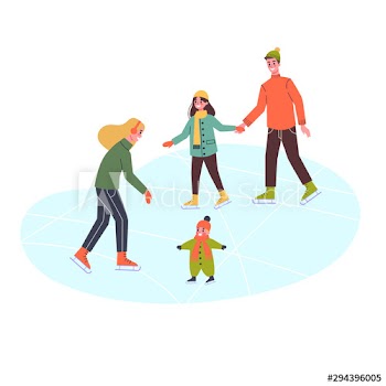 Happy family on the ice rink