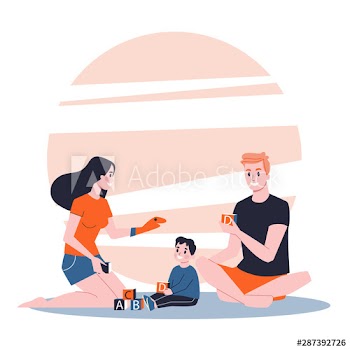 Happy family playing at home together