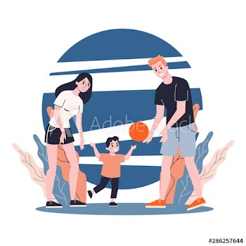 Happy family playing ball together