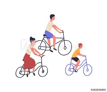 Happy family riding bicycles